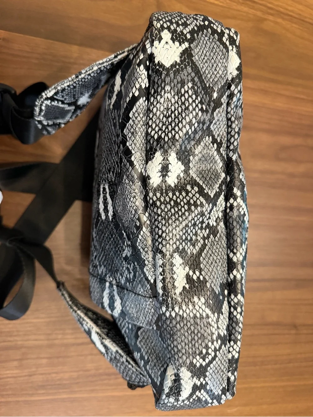 Tushbaby The Pack Snake Print Crossbody Baby Bag in Black & Gray